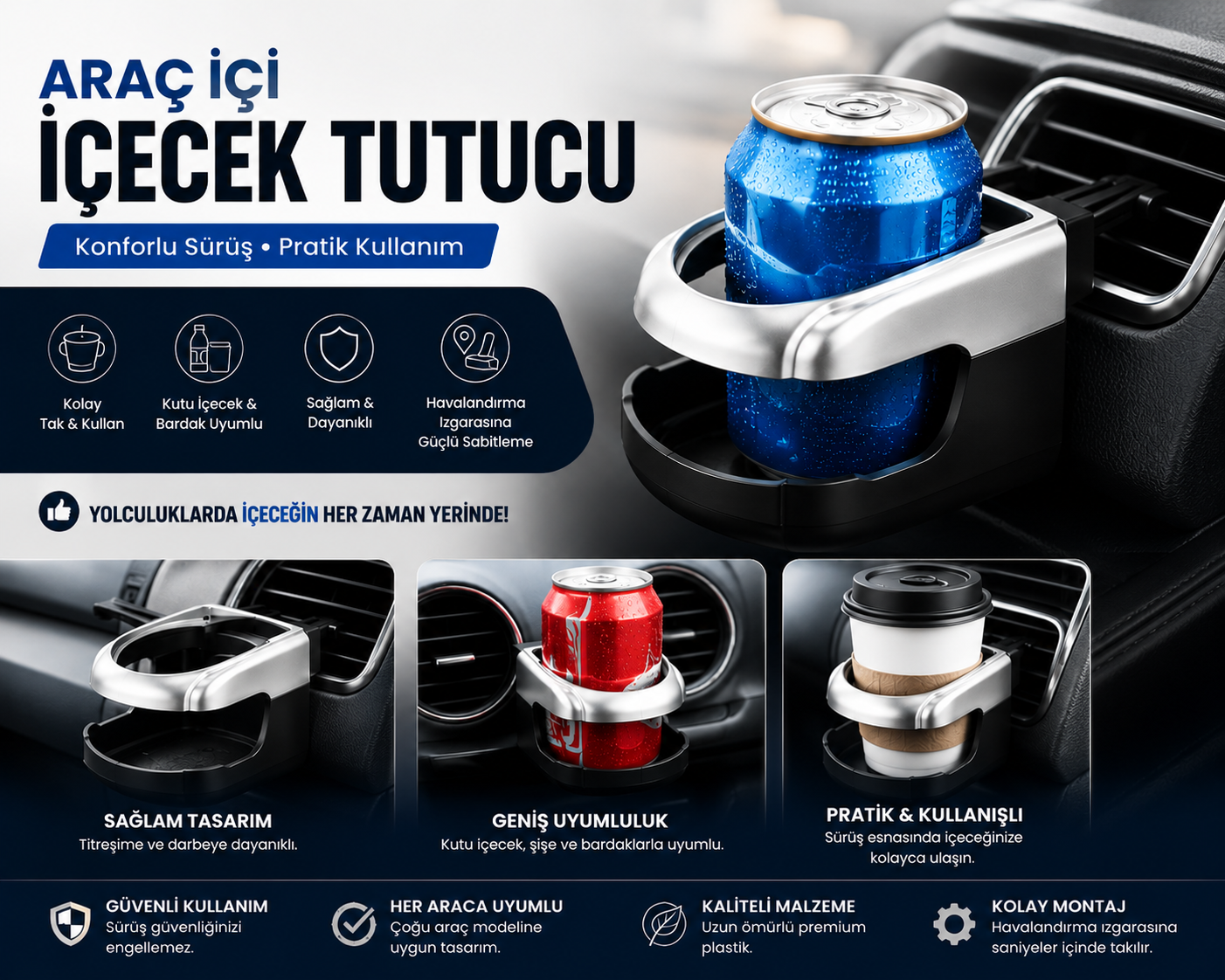 Araç İçi Havalandırma Izgarası İçecek Tutucu – Bardak & Kutu İçecek Standı